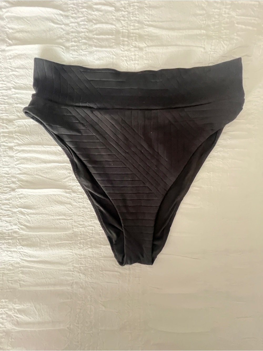 Aerie High-Waist Textured Bikini Bottom - Black size large